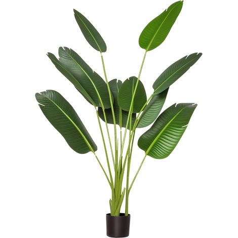 Pianta di banano artificiale da 160 cm con vaso e 10 foglie sintetiche tropicali realistiche per interni ed esterni, ufficio, casa, decorazione verde