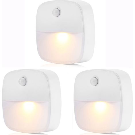 Lot de 3 douilles LED veilleuses avec détecteur de mouvement, capteur crépusculaire, lumière chaude, pour escaliers, chambre (1/5)