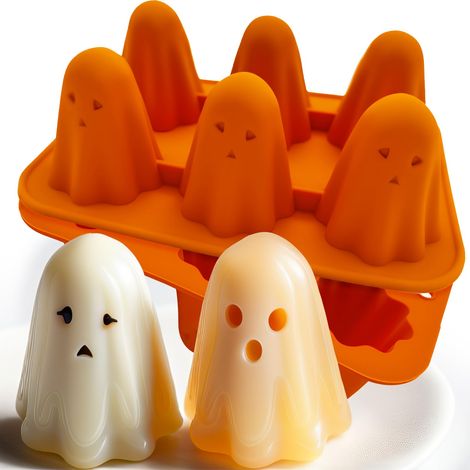 Moules en silicone fantôme 3D (lot de 2), parfaits pour chocolats, bonbons, pâtisseries, gâteaux, puddings, fondants, muffins, savons, bougies et glaçons, thème Halloween. (1/5)