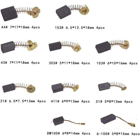 NALOOKAMIC Lot de 40 balais de charbon pour moteur électrique, 10 tailles, universels, pour perceuse, machine, pour ponceuse, scie circulaire (1/3)