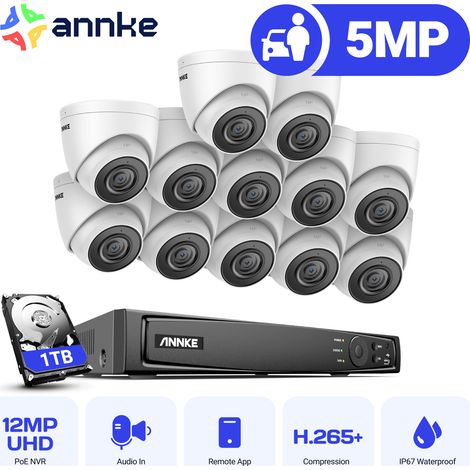 ANNKE 5MP 16 Channel PoE NVR Security Camera System Outdoor Indoor Night Vision Motion Detection Remote Monitoring 12× Turret Cameras CCTV - 1TB HDD (1/5)