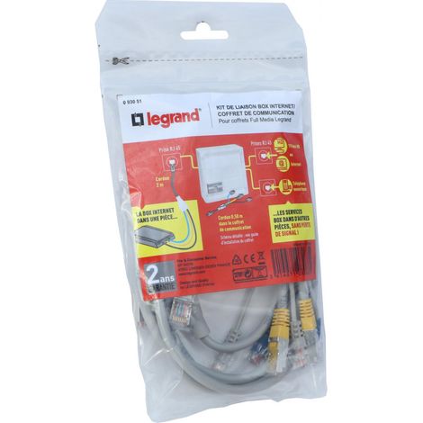 Legrand – Coffret de communication RJ45/RJ11 – Kit box déportée 2 cordons 2m – Pour réseau multimédia – Gris Drivia (1/2)