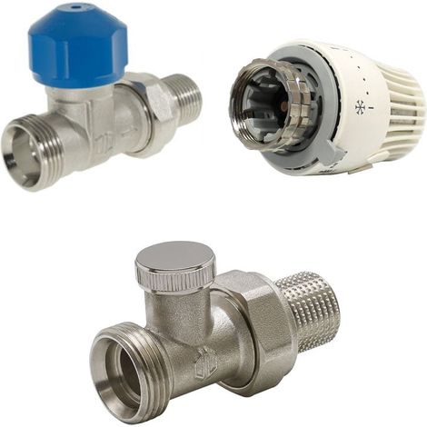 Kit robinet droit + Té de réglage droit Mâle 1/2" (15/21) - Mâle 3/4 EK + Tête M30 x 1,5 - Arcanaute (1/4)
