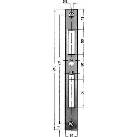 Plaque serrure crémone 0129-03-24 – Gâche galvanisée brillante – Dimensions 24 x 245 x 2 mm – Pour serrures stile étroit – KFV (1/2)