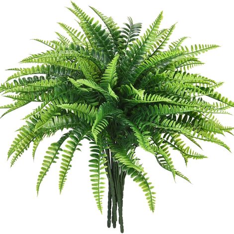 Paquet de 6 arbustes artificiels faux fougères de Boston arbustes de fougères naturelles plantes vertes résistantes aux UV (1/5)