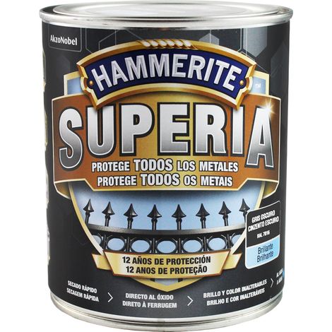 HAMMERITE superia brillo gris oscuro 0.750 l , Hammerite Superia brillo gris 0.750 L Nueva generación en esmalte antioxidante al agua Aplicado directo al óxido sin necesida (1/2)