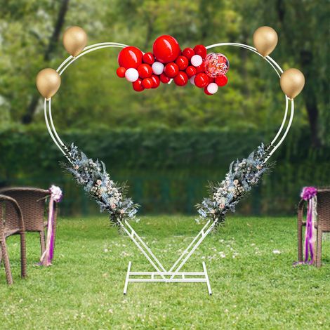 YISSALE -Outillage -Arc de mariage en métal double tube, support d'arc blanc, cadre créatif en forme de cœur pour décorer le fond des photos de mariage avec des bouquets et des ballons. (1/5)