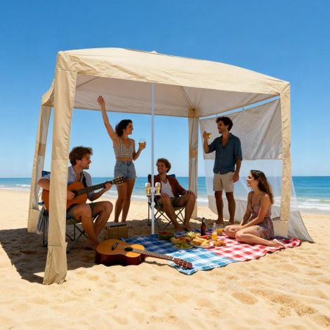 Tonnelle de Plage 2 - 4 x 2 - 4 m Abri de Plage avec Parois (1/5)