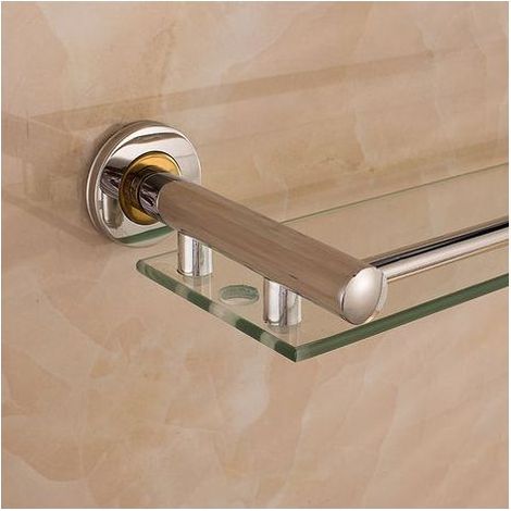 Tablette pour salle de bain murale en verre trempé et aluminium largeur 50 cm matériel de montage inclus argenté étagère pour salle de bain (1/5)