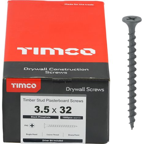 Timco Plasterboard Screws Coarse Thread (Black) - 3.5 x 32mm (1000 Box)