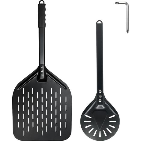 Lot de 2 pelles à pizza et spatules à pizza – Pelle à pizza perforée de 30,5 cm et 17,8 cm en aluminium anodisé avec poignées amovibles, idéale pour retourner et transporter des pizzas faites maison (1/5)