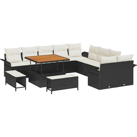Garden Sofa Set with Cushion 13 pcs Black and Cream vidaXL