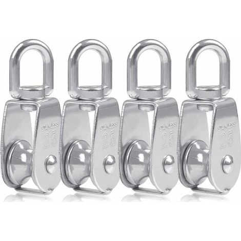4-teiliges Flaschenzugset, M25-Seilrolle, Flaschenzüge aus Edelstahl, Seilrolle, Tragfähigkeit für den Innen- und Außenbereich 150 kg, 8,532 cm (Silber)