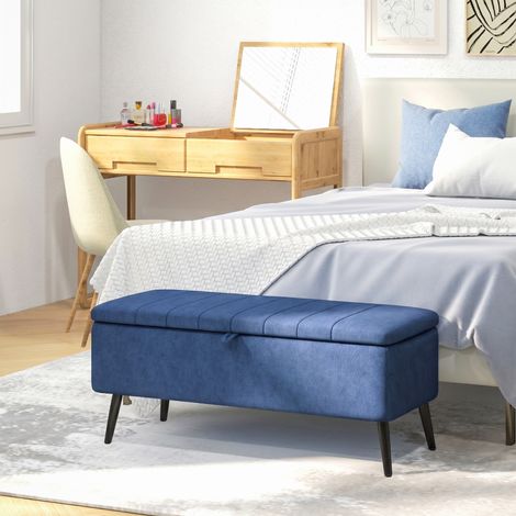 Pouf coffre banc rembourré repose-pieds, 102x40x44 cm, bleu foncé (1/5)