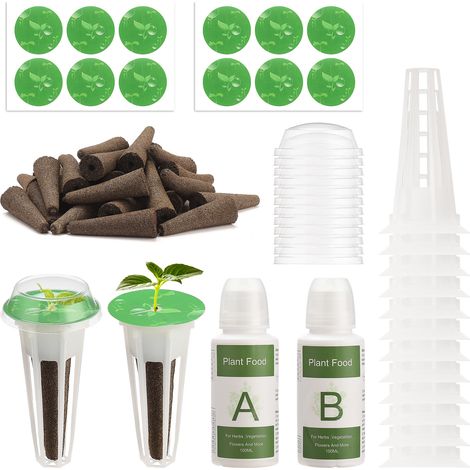 Kit de cultivo hidropónico con 12 macetas, 12 esponjas, 12 tapas, 12 etiquetas y 2 recambios: sistema de cultivo completo. (1/5)