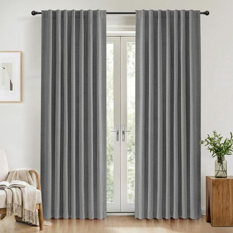 2 Panneaux Rideau Occultant Thermique, Polyester Effet Lin, 140x260 cm, Pour Salon Et Chambre