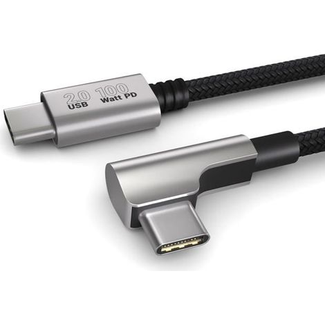 Câble de charge USB C vers USB C-KAL-Câble De Charge 1M,100W Power Delivery, C Vers USB C,Prise Coudée Flexible Noir (1/5)
