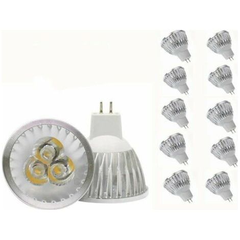 Ampoule LED MR16 Ampoule LED MR16 3W blanc chaud GU5.3 Ampoule LED MR16 12V 3W Ampoule spot LED, adaptée à l'éclairage paysager sur rail encastré, équivalent halogène 20W, 10 packs