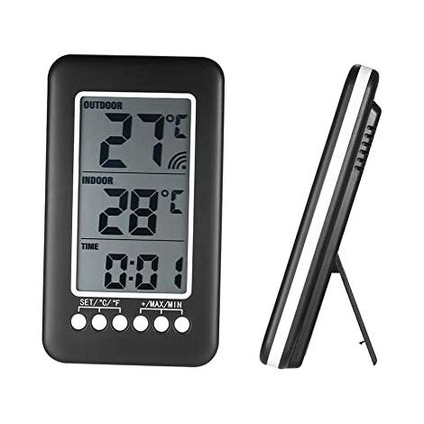 Thermomètre sans fil d'intérieur et d'extérieur 2 en 1 avec horloge, écran LCD, affichage de la température en °C/°F et émetteur. (1/5)