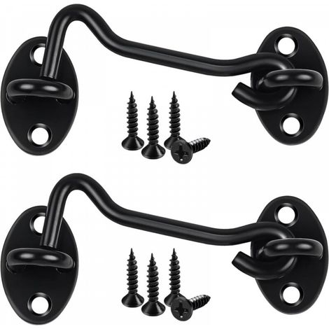 Lot de 2 crochets et loquets à œillet de 100 mm noirs en acier inoxydable pour porte coulissante pour abri de jardin (1/5)
