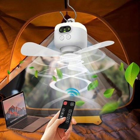 Ventilateur de Camping Portable Rechargeable par USB avec Lumière de Nuit LED-Vent Fort pour Utilisation Extérieure Dortoir-8000mAh (1/4)