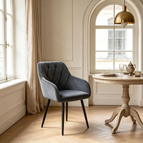 Silla de dormitorio, silla de ocio, silla tapizada cómoda, silla de comedor con reposabrazos, silla funcional, silla de diseño con asiento acolchado, silla de salón (solo con 1 silla de comedor) (1/5)