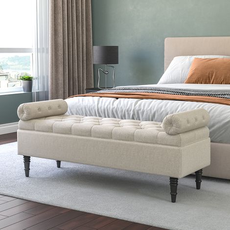 Beige Flip Top Storage Bench with Side Arms (1/5)