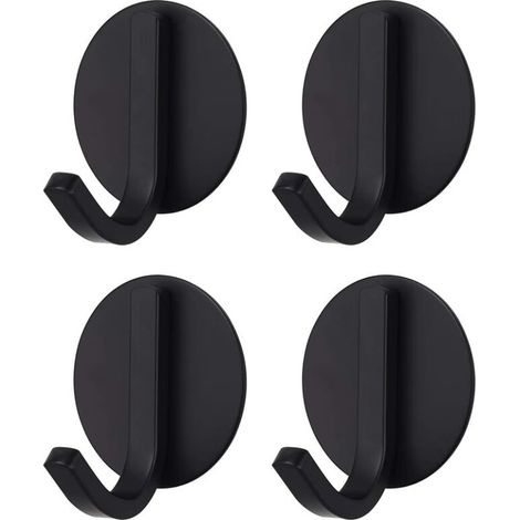 Crochet Adhésif Puissant Acier Inoxydable Noir (4 Pièces)Patère, porte-serviettes