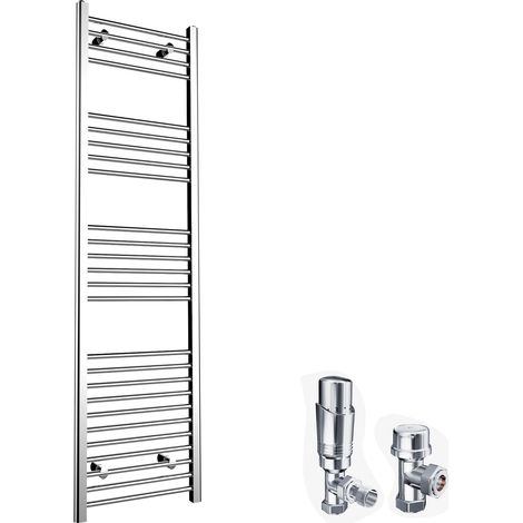 ELEGANT 1800 x 500mm Chrome Heated Towel Rail Designer Bathroom Radiator + Chrome Thermostatic Radiator Valves (1/5)