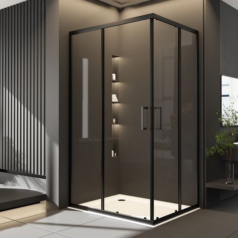 Duschkabine Schwarz 75x80 cm Eckeinstieg mit Schiebetüren 6mm ESG Sicherheitsglas Duschschiebetür Duschabtrennung, Über Einer Duschwanne Oder Fliesen Montiert, Höhe: 185cm
