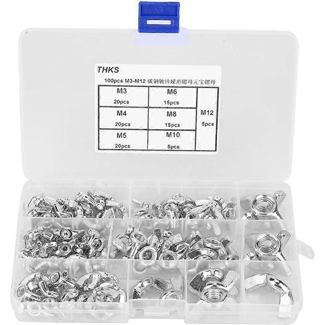 100 écrous papillon M3/M4/M5/M6/M8/M10/M12 en acier au carbone galvanisé (1/4)