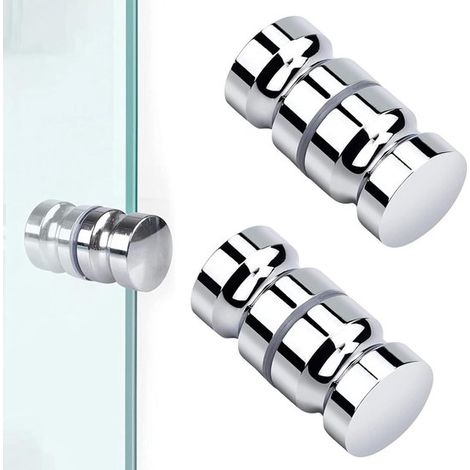 Lot de 2 boutons de porte de douche – Acier inoxydable – M8 x 30 mm – Pour portes en verre (1/5)