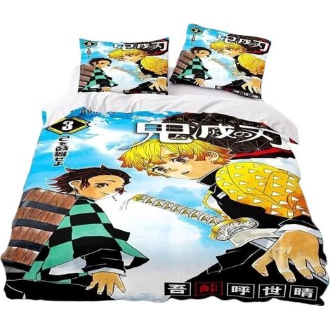 Housse de couette Demon Slayer, parure de lit 3 pièces, multicolore, synthétique, pour chambre d'adolescent, 210 x 210 cm (1/3)