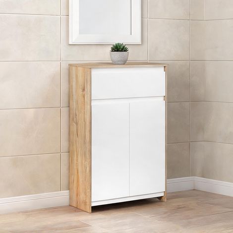 Armoire de rangement bois naturel et blanc en MDF 60 x 30 x 90 cm (1/5)