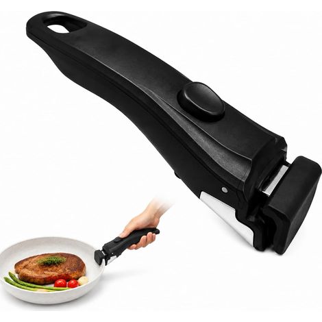 Poignée amovible antidérapante pour casserole et poêle, résistante à 250 °C, 10 kg, compatible Tefal, noire (1/5)