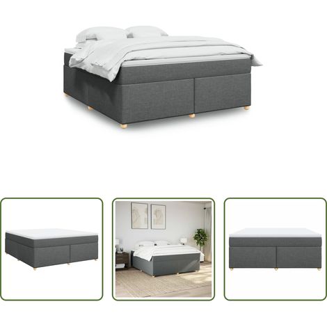 vidaXL Surmatelas -  Sommier à lattes de lit avec matelas Gris foncé 180x200cm Tissu (1/5)