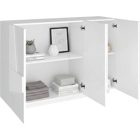 Dmora - Credenza Axl, Buffet da soggiorno multifunzione, Madia da salotto a 3 ante, 100% Made in Italy, cm 121x38h86, Bianco lucido
