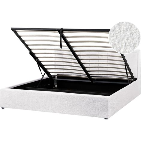 Ottoman Bed Boucle MONTLAUR 180 x 200 cm (EU Super King) White