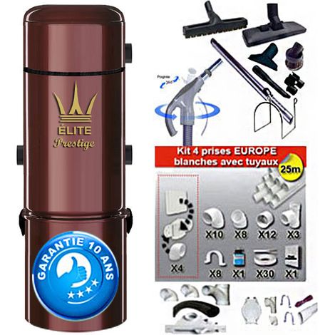 Aspiration centralisée ÉLITE PRESTIGE (jusqu'à 250 m²), garantie 10 ans + Set inter 9 m + 8 accessoires + kit 4 prises + kit prise balai + kit prise garage (1/5)