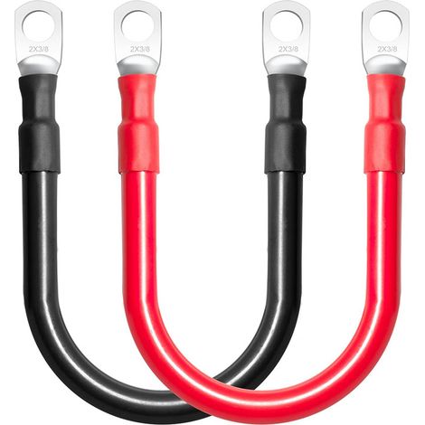 Cable Batterie - 2AWG 35mm² 30cm - Pour Voiture Camion Moto Bateau Solaire - Rouge et Noir - 2 Pièces