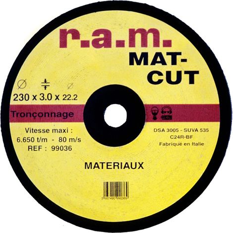 Disque abrasif MAT-CUT diamètre 125 x 2,5 mm pour tronçonnage - RAM