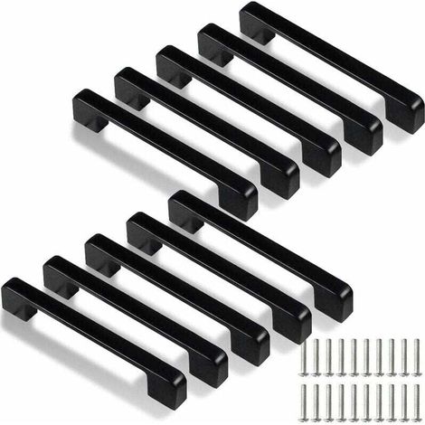 128 mm Küchengriff, 10 Stück schwarze Küchenschrankgriffe für Türen, Schubladen, Schränke (mit Schrauben) (1/4)