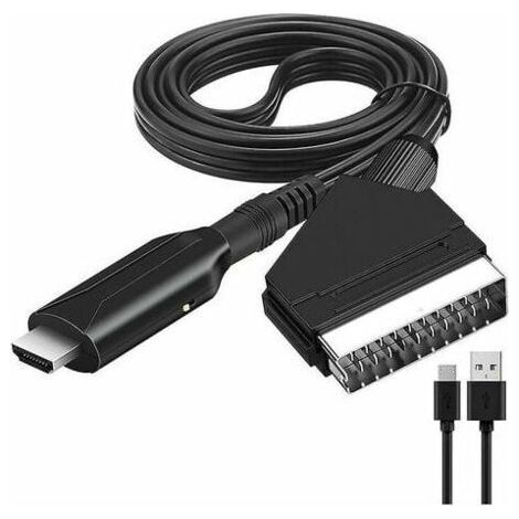 Adaptador SCART a HDMI, convertidor SCART a HDMI con cable HDMI, convertidor de audio y vídeo Full HD para TV, proyector, etc. (1/4)