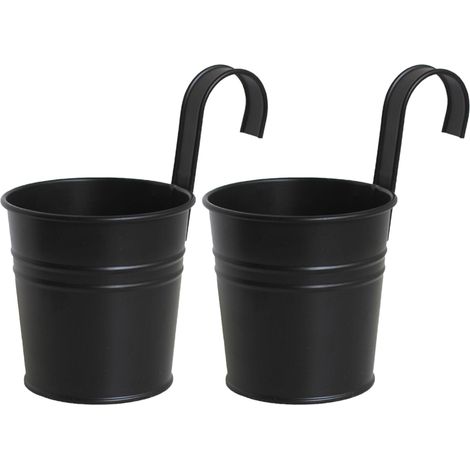 Pot de Fleurs Suspendu - Ensemble de 2 Pots en Métal Iron Flower Bucket Noir - Design Simple avec Accroche Amovible pour Décor Jardin (1/5)