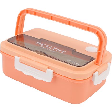 Boîte à lunch en plastique à 3 compartiments, 1000 ml, compatible micro-ondes, rose tendre, idéale pour les enfants, les adultes, les étudiants et les employés de bureau. (1/5)