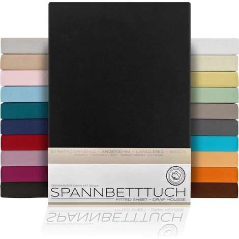 Drap-housse en jersey de coton peigné premium 160 g/m², 200 x 200 cm, noir, pour matelas standard. (1/2)