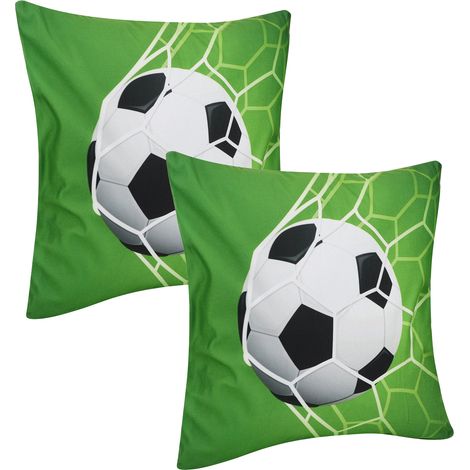 Lot de 2 housses de coussin à motif de ballon de sport pour canapé ou fauteuil, idéales pour la décoration intérieure (football). (1/5)