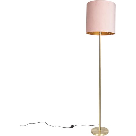 Romantische Stehlampe Messing mit rosa Schirm 40 cm - Simplo
