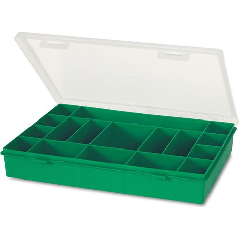 Tayg Sortimentskoffer aus Kunststoff, 17 feste Fächer, transparenter Deckel, stapelbar, großes Format, für Schrauben Muttern Nägel und Kleinteile (1/3)