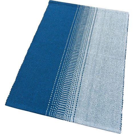 Tappeto Cucina Bagno Puro Cotone Morbido Assorbente Tessuto Intrecciato a Mano Blu - 55x180 cm
